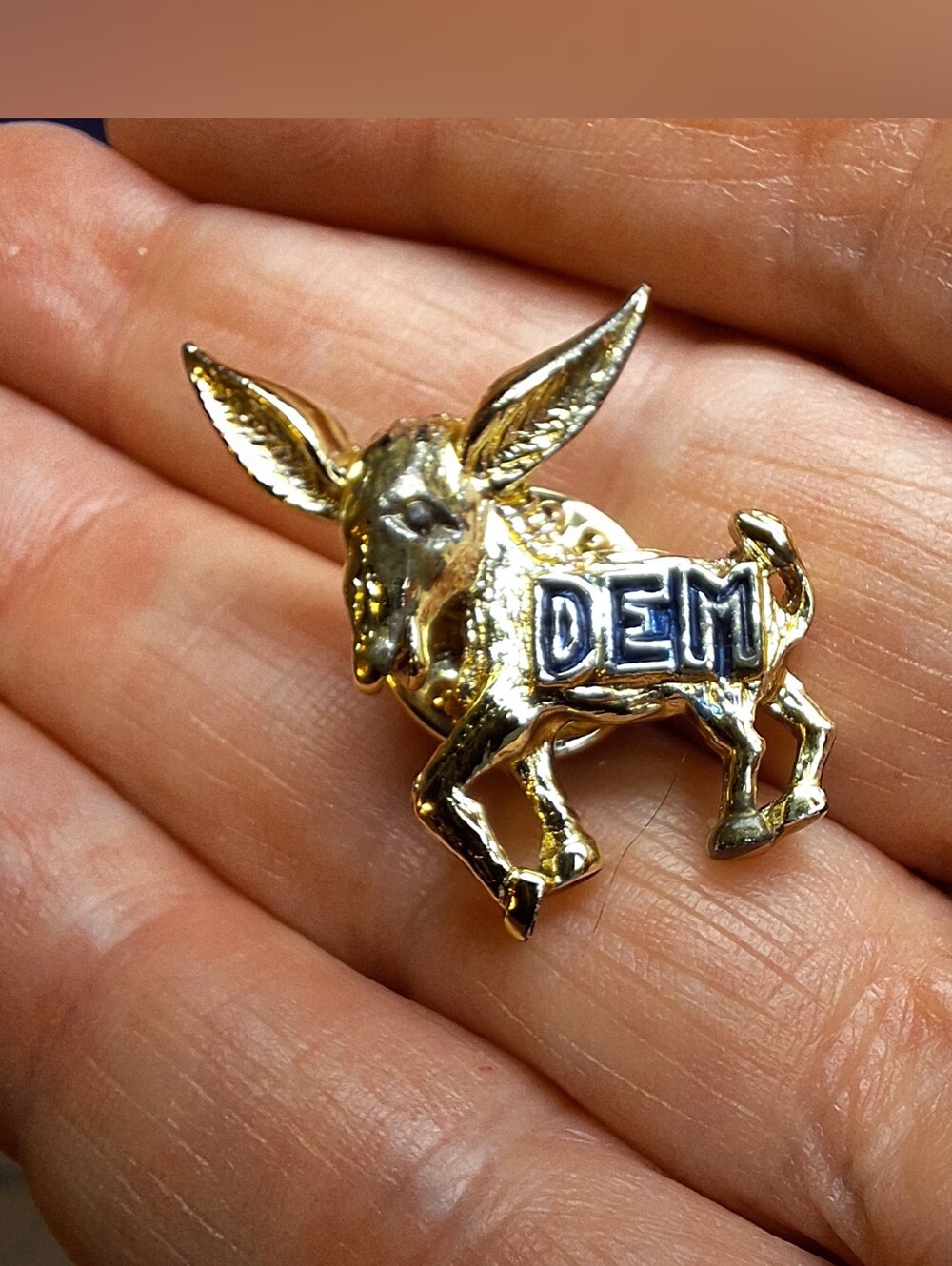 Vintage Gold Tone Donkey Lapel Pin Democrat Democratic Party 60s Dem